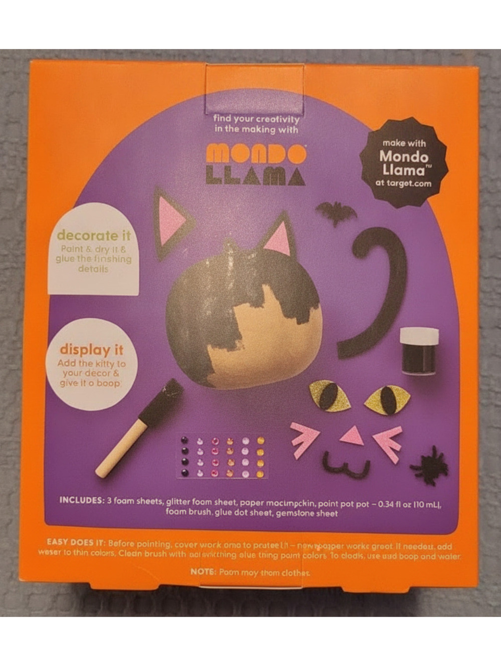 Mondo Llama Create-Your-Own Paper Mache Pumpkin Cat Craft Foam Paint Glue Kit